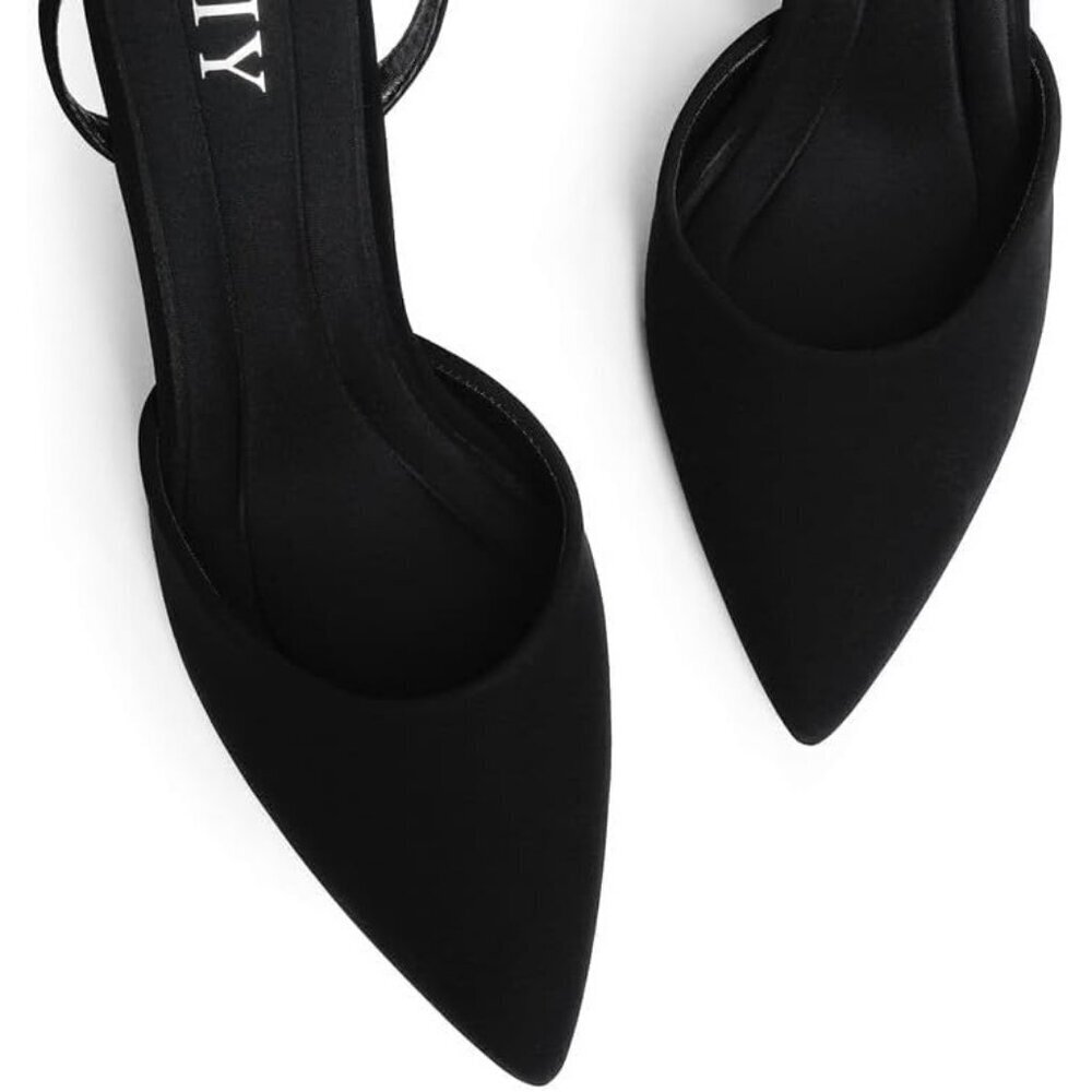 Close Toe Ankle Strap Women Black Heels Pointed Toe Stiletto Pumps Wedding Shoes - Picture 3 of 7